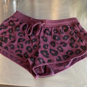 Victoria’s Secret Pink burgundy leopard sleep shorts with pink logo on back